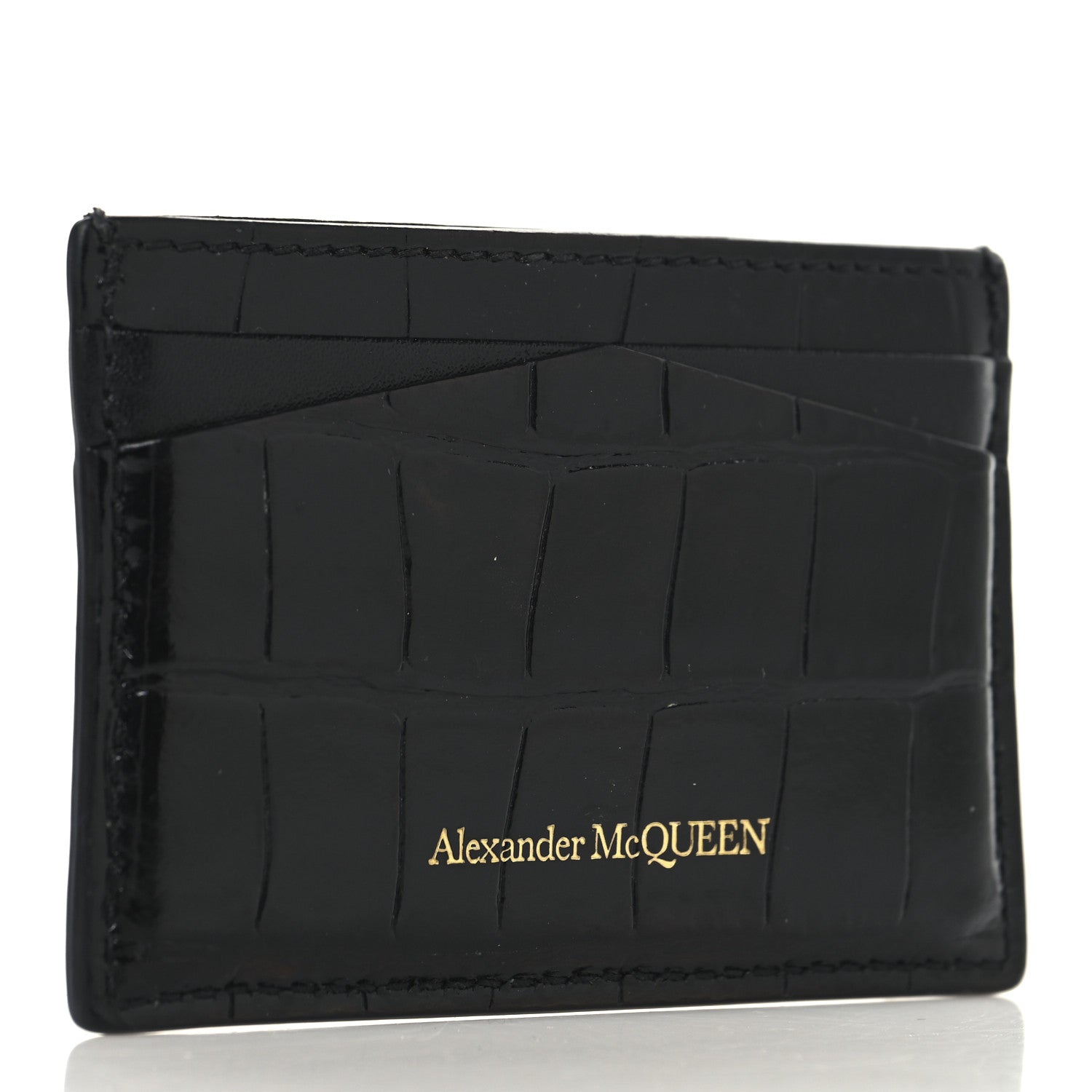 Alexander McQueen Patent Crocodile Embossed Skull Card Holder Black 3 of 6