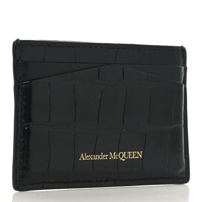 Alexander McQueen Patent Crocodile Embossed Skull Card Holder Black 3 of 6