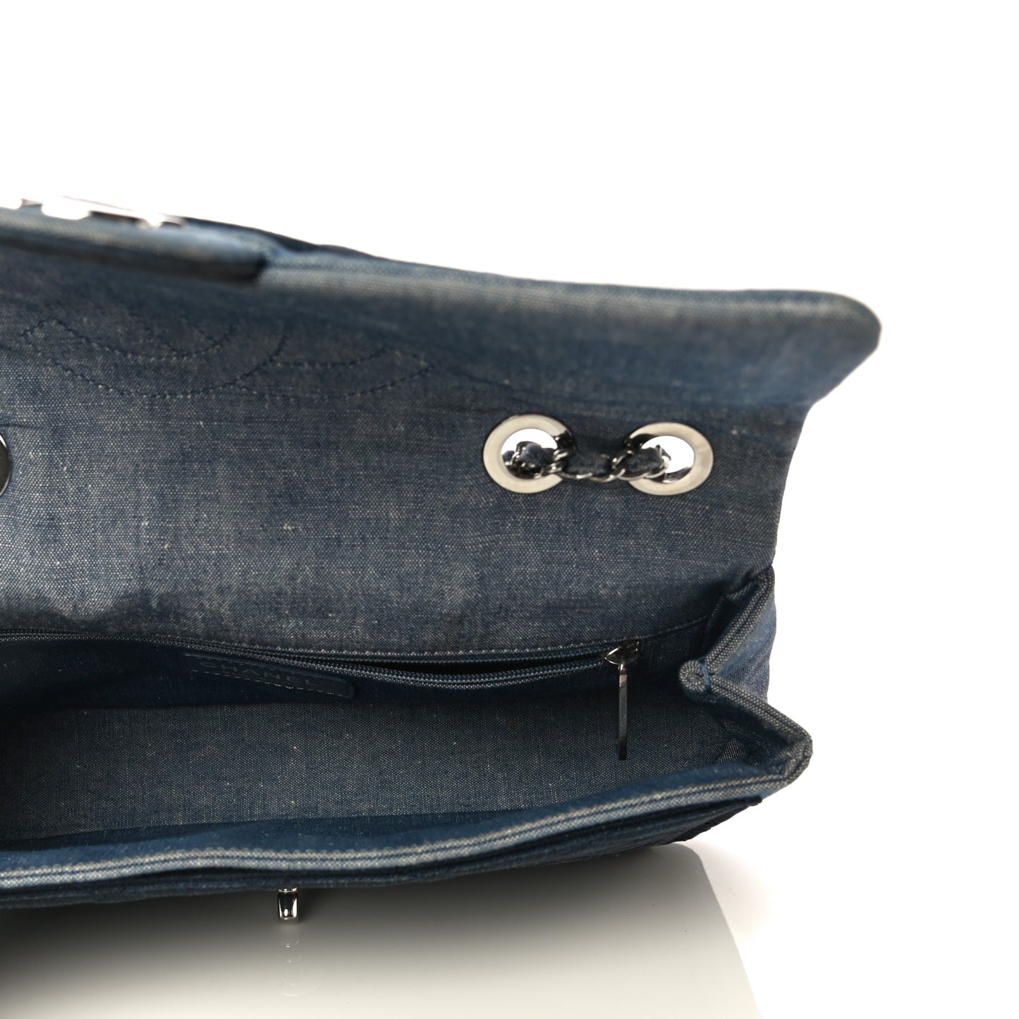 Denim Quilted Medium Graphic Flap Light Blue