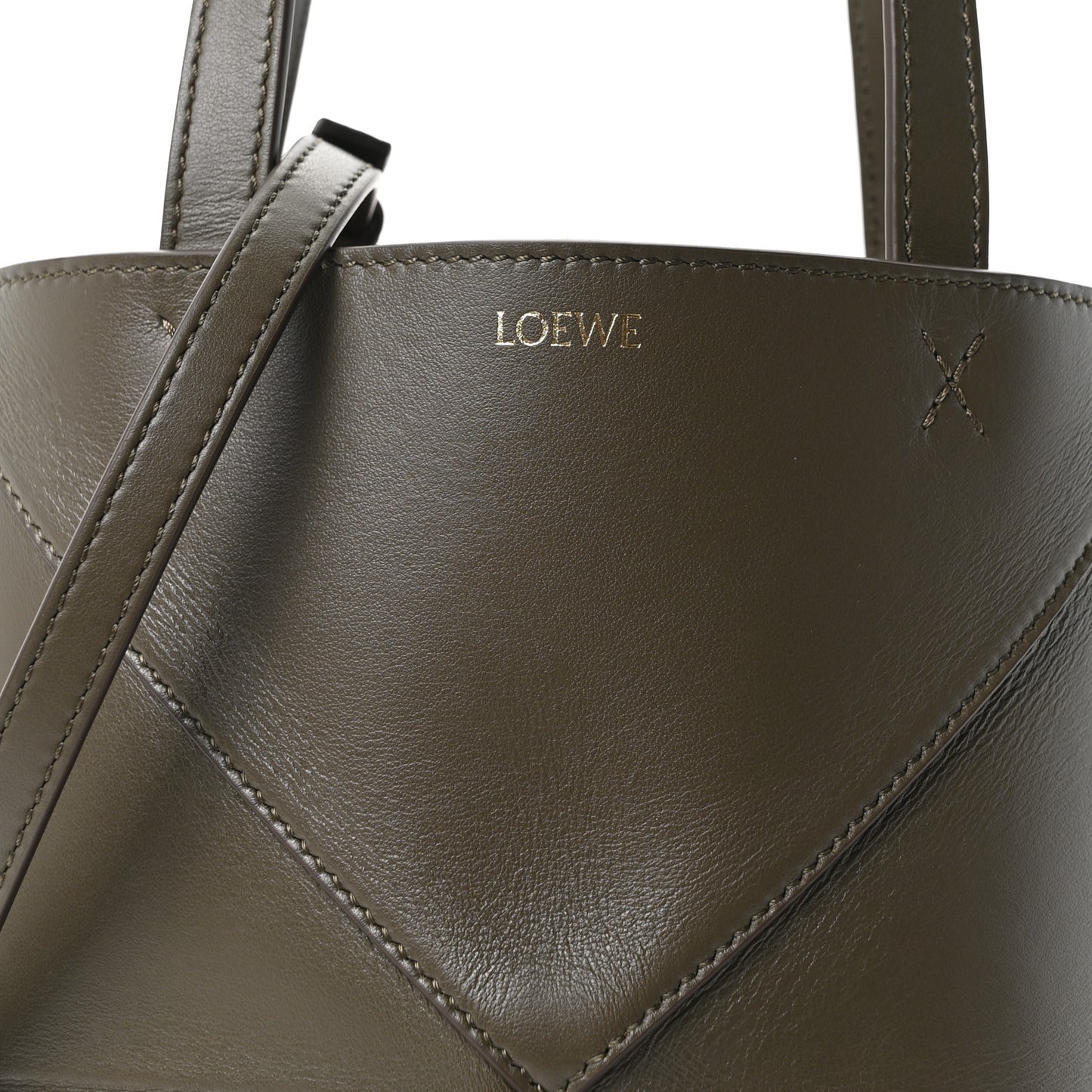 Shiny Calfskin Mini Puzzle Fold Tote Dark Khaki