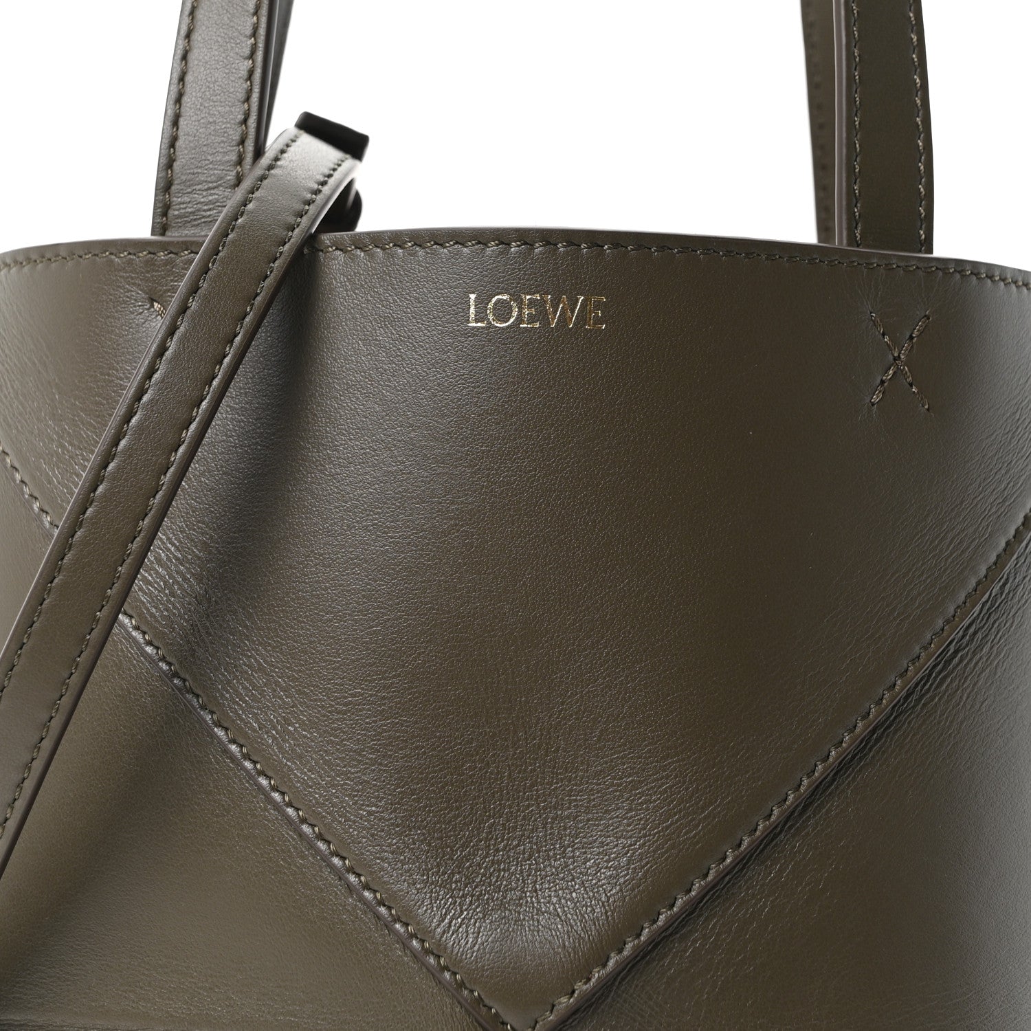 Loewe Shiny Calfskin Mini Puzzle Fold Tote Dark Khaki 7 of 10