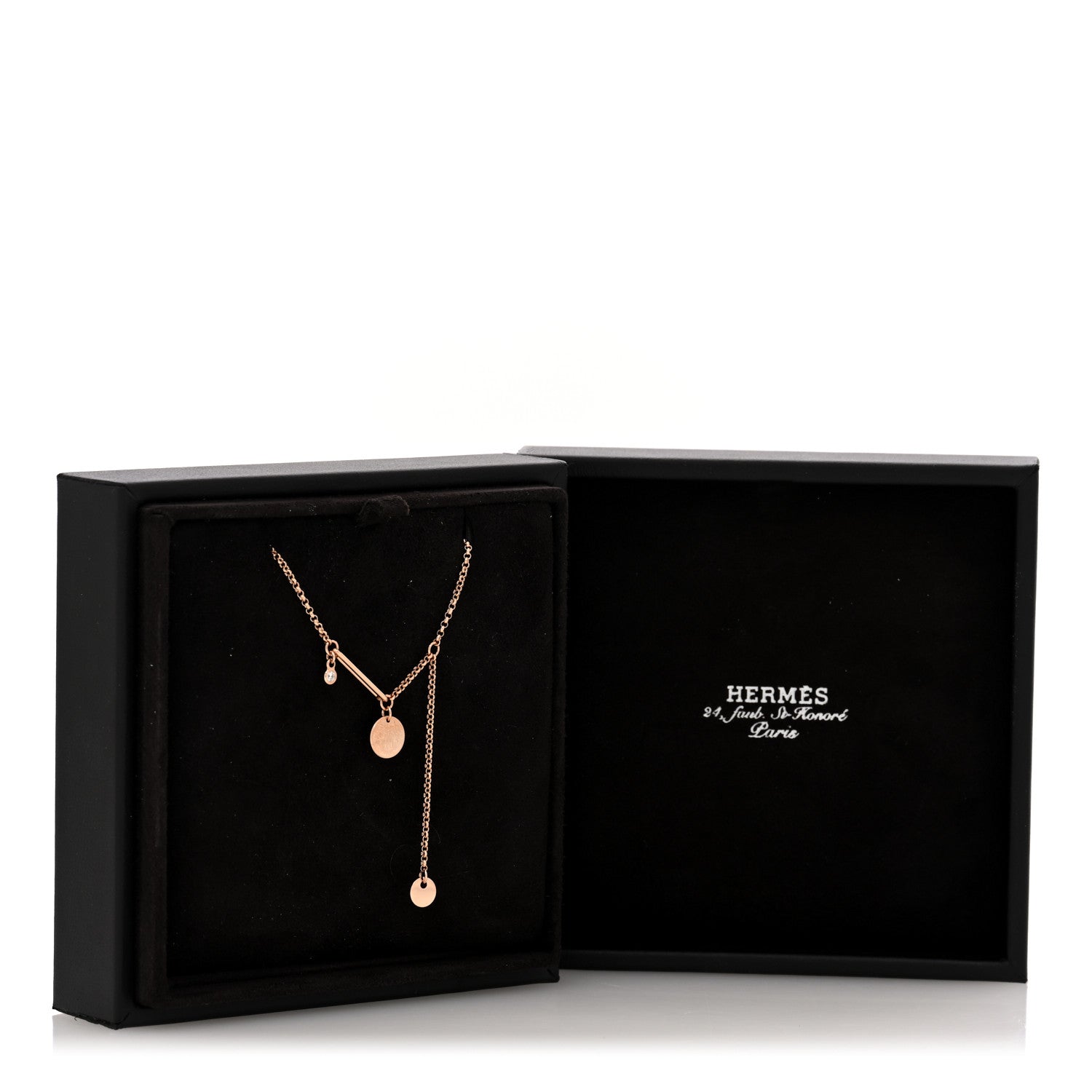 Hermes 18K Rose Gold Diamond PM Ex-Libris Pendant Necklace 6 of 6