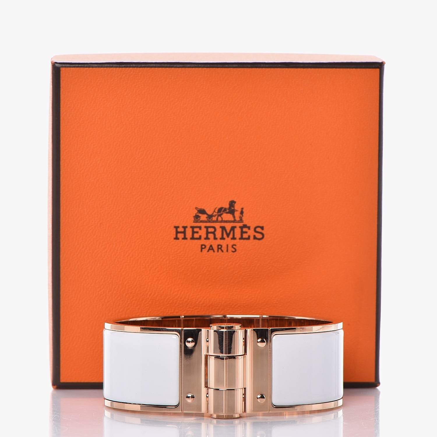 Hermes Enamel Charniere Uni Wide Hinged Bracelet M Blanc White 6 of 6