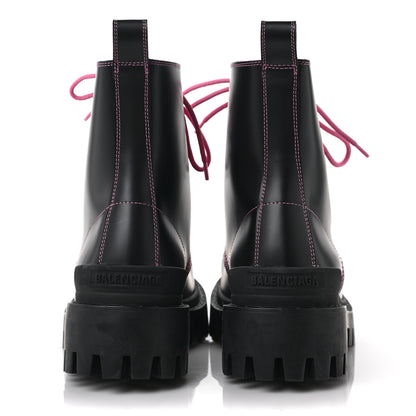 Balenciaga Calfskin Womens Strike 20mm Lace Up Boots 39 Black Fluo Pink 5 of 9