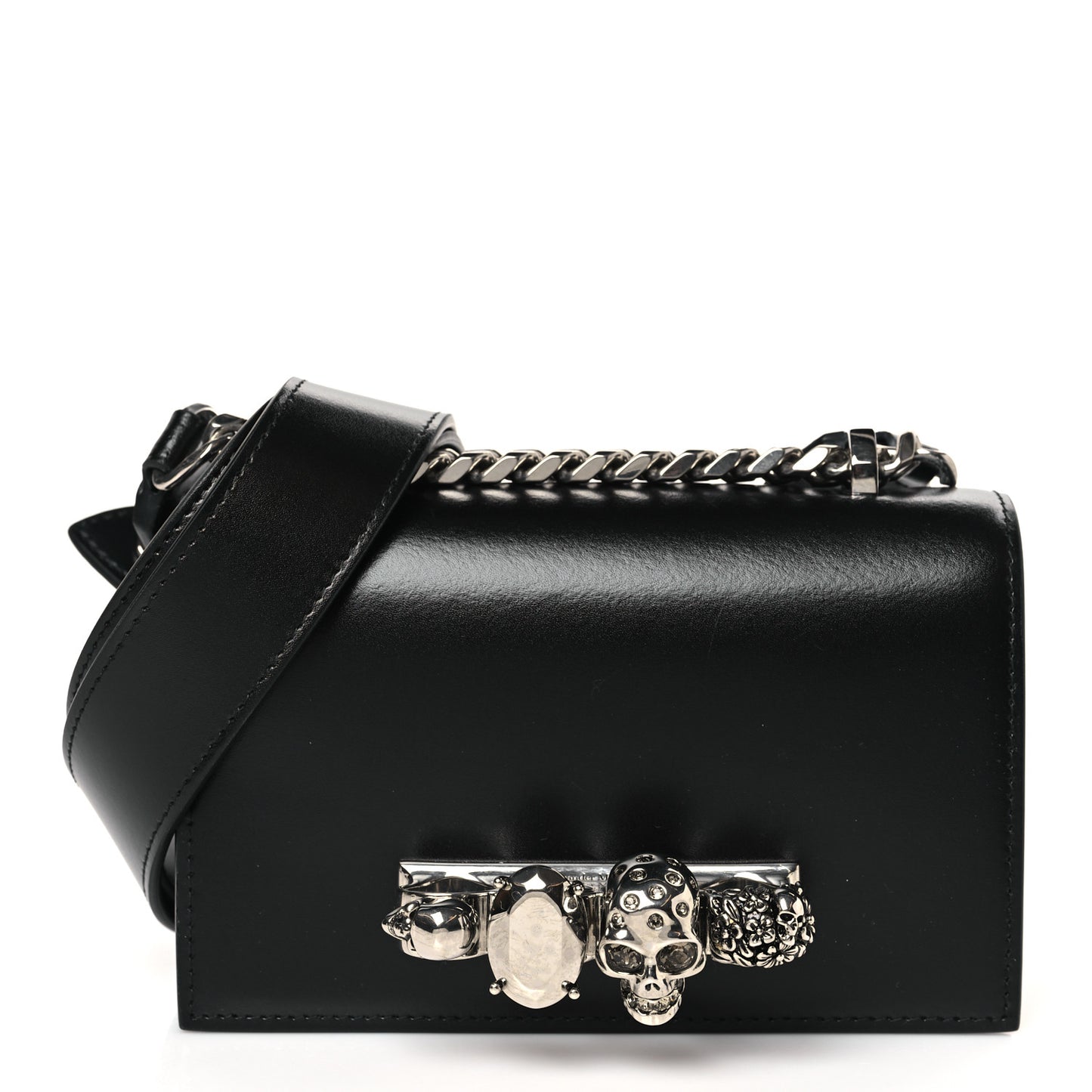 Calfskin Jeweled Mini The Biker Knuckle Satchel Black