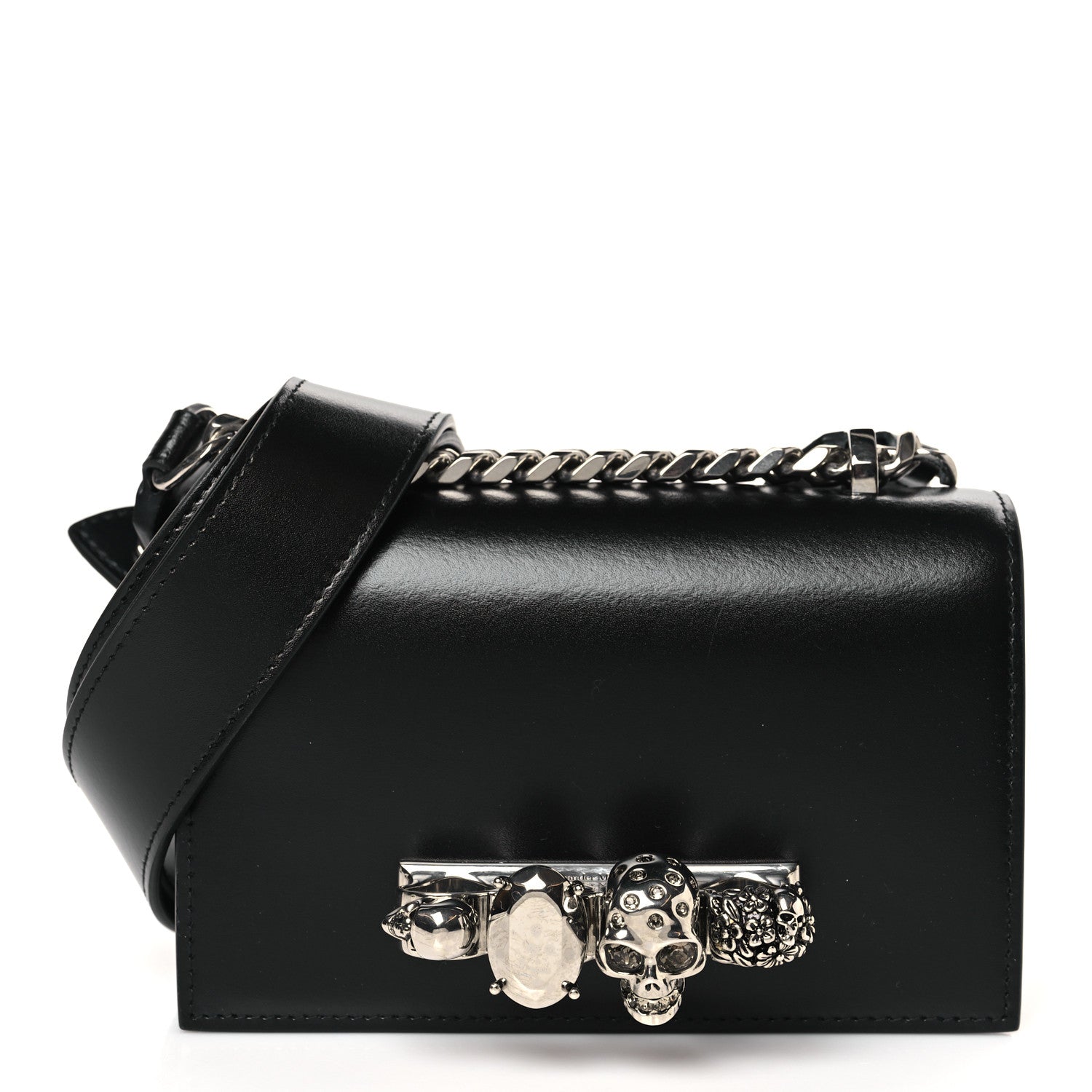 Alexander McQueen Calfskin Jeweled Mini The Biker Knuckle Satchel Black 1 of 9