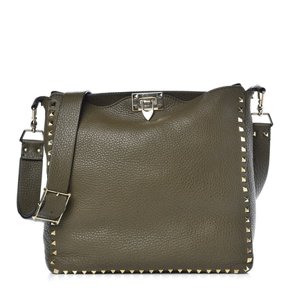 Valentino Garavani Pebbled Calfskin Large Rockstud Flip-Lock Messenger Bag Army Green 1 of 8