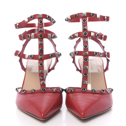 Valentino Garavani Pebbled Calfskin Onyx Rockstud Rolling Ankle Strap 65mm Pumps 39 Rosso Valentino 2 of 9
