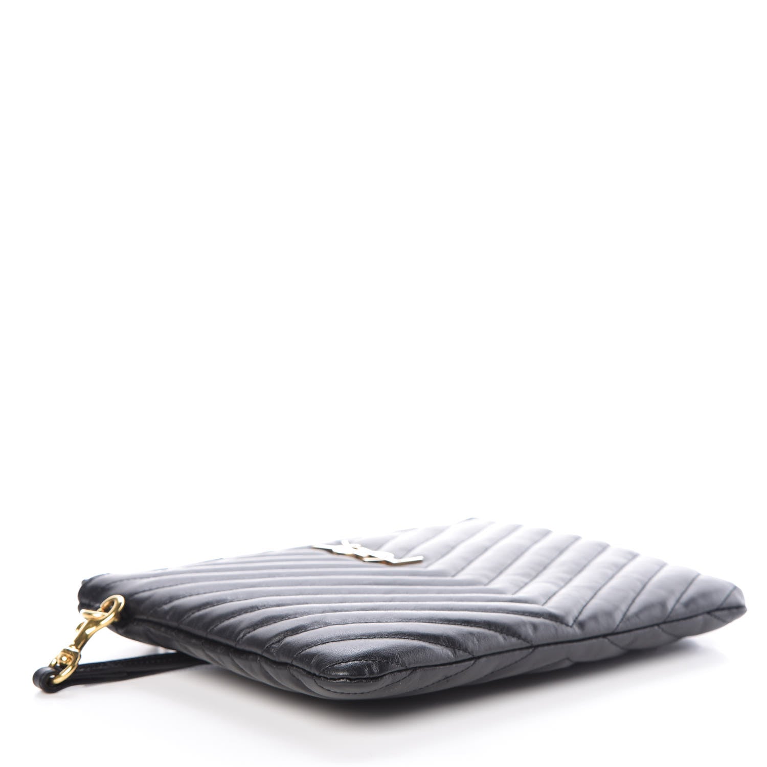 Saint Laurent Calfskin Matelasse Chevron Monogram A5 Wristlet Black 4 of 10