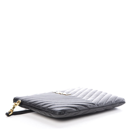 Saint Laurent Calfskin Matelasse Chevron Monogram A5 Wristlet Black 4 of 10