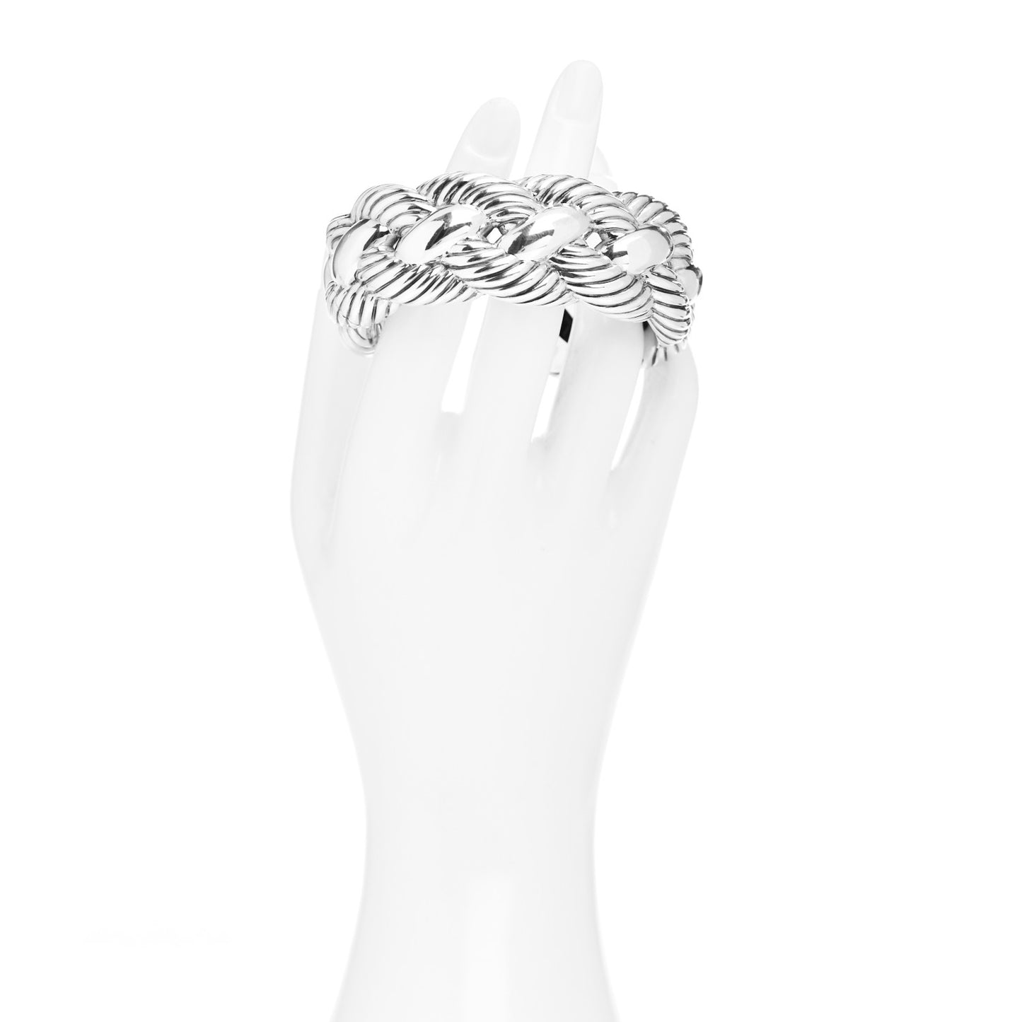 Stainless Steel Sterling Silver Woven Cable Cuff Bracelet