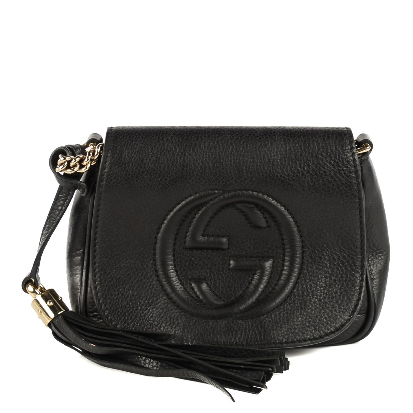 Pebbled Calfskin Small Soho Flap Crossbody Black