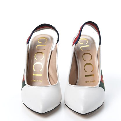 Gucci Malaga Kid Web Sylvie High Heel Slingback Pumps 36 White 2 of 13