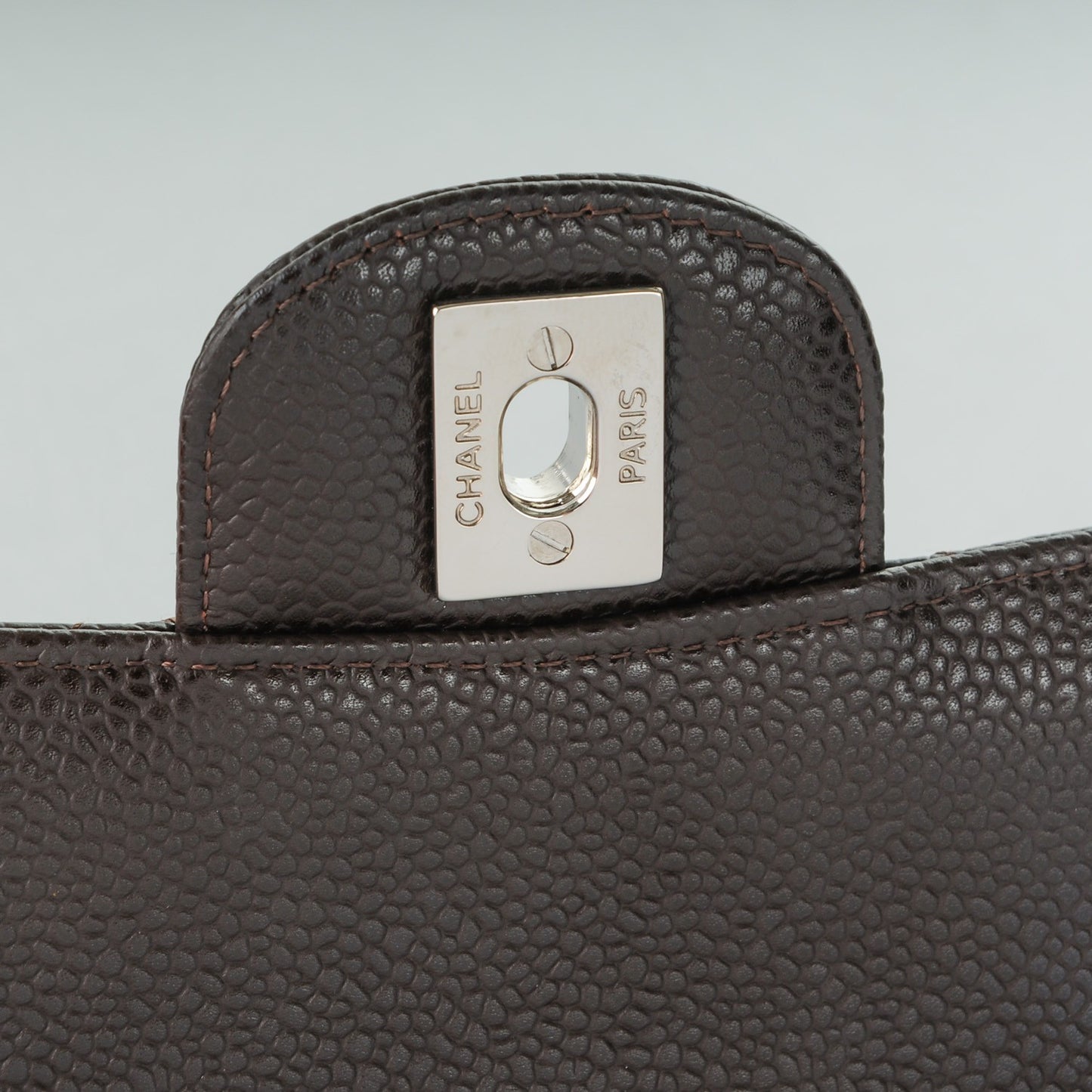 Caviar Quilted Medium Double Flap Brown