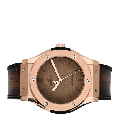 Hublot 18K Rose Gold Calfskin 45mm Classic Fusion “Berluti Scritto” Automatic Watch Brown 511.OX.0500.VR.BER16 2 of 5
