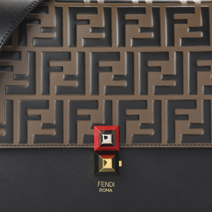 Fendi Vitello Liberty Bi-Color FF 1974 Embossed Kan I Shoulder Bag Black Maya 11 of 11