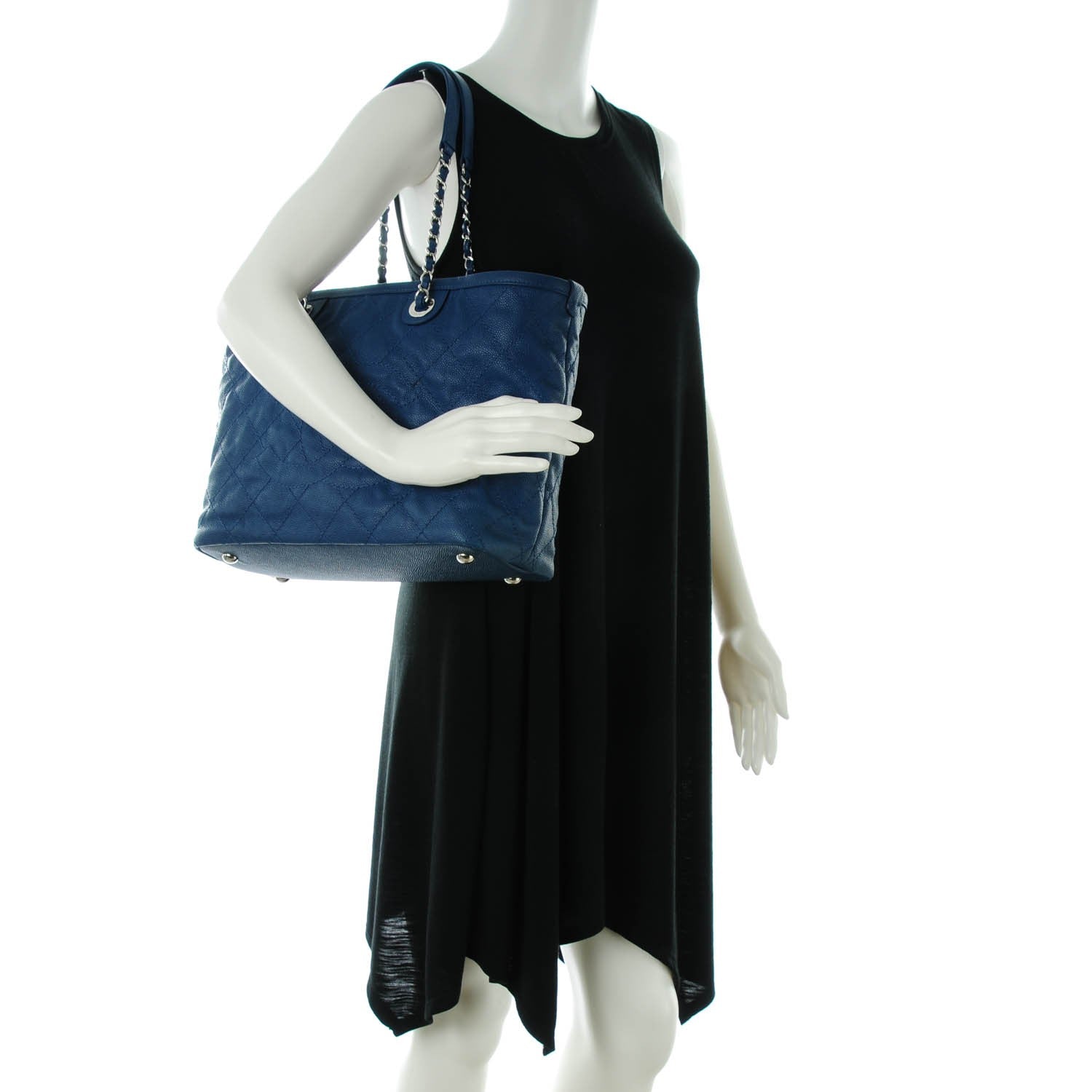 Chanel Grained Calfskin Small Shopping Daily Tote Blue 2 of 7