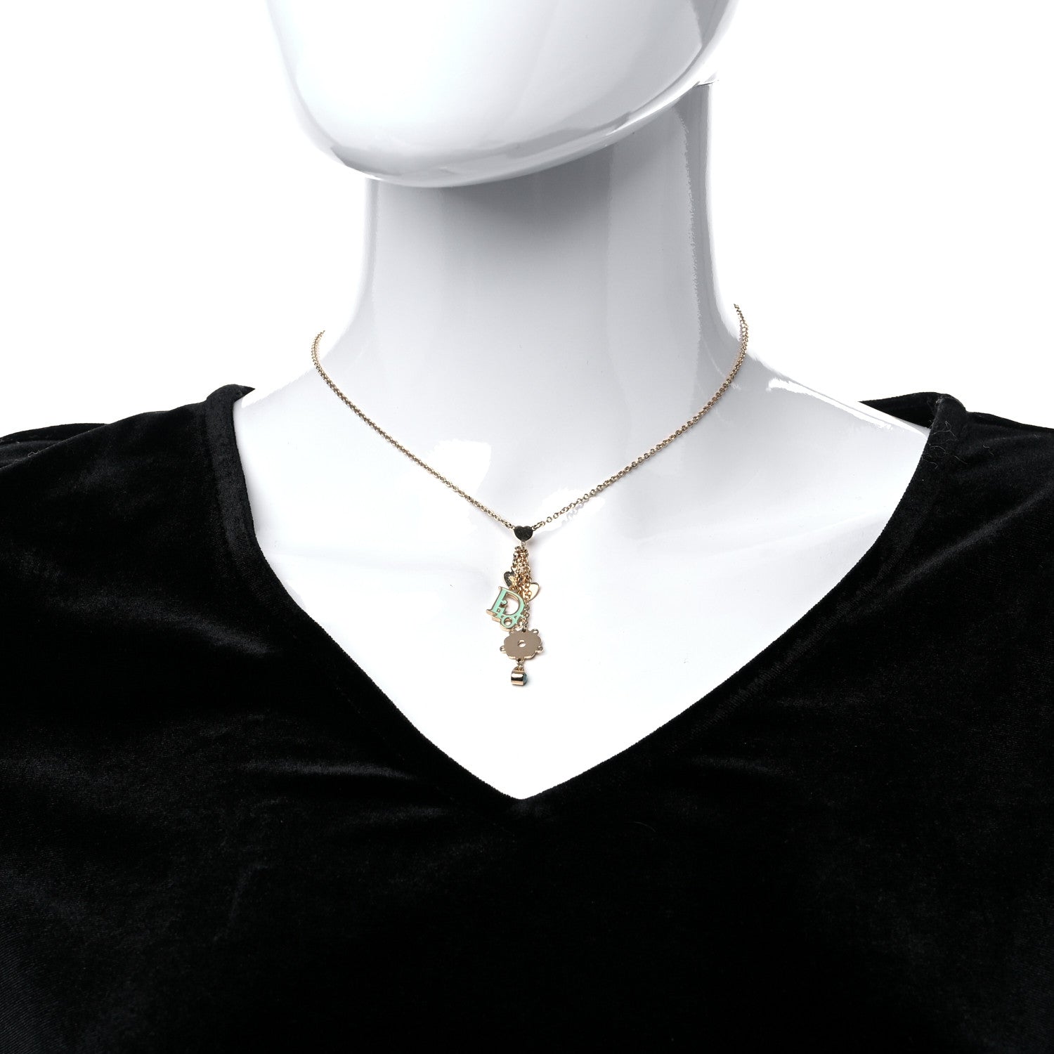 Christian Dior Resin Flower Heart Logo Charm Necklace Blue 3 of 6