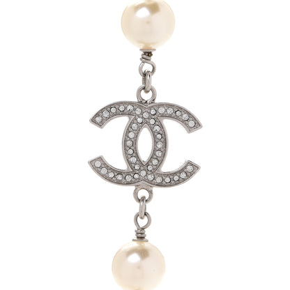 Chanel Crystal Pearl CC Long Necklace Silver 4 of 6