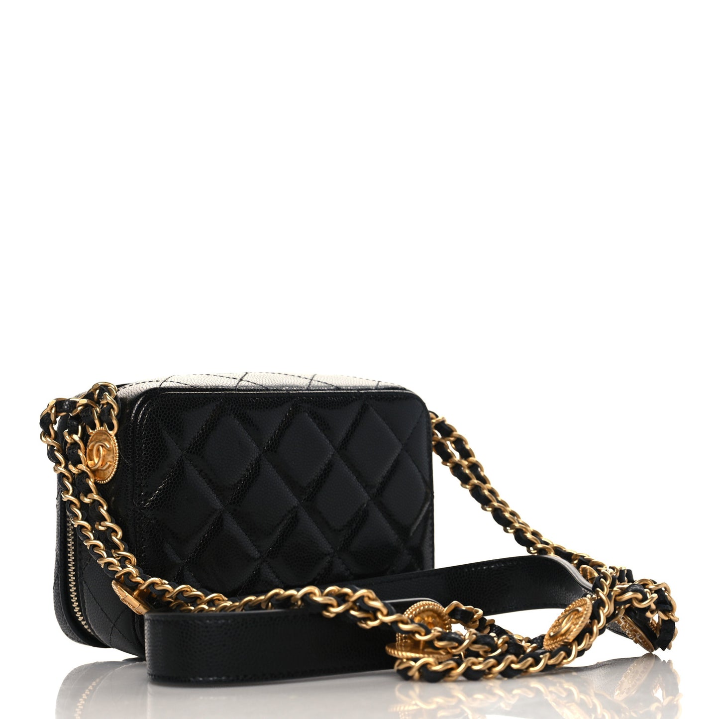 Caviar Quilted Twist Your Buttons Clutch With Chain Black
