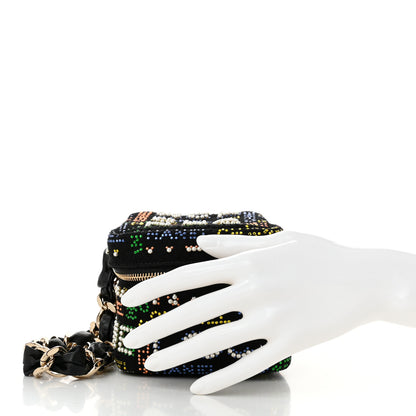 Chanel Tweed Pearl Studded Vanity Wrist Case With Chain Black Multicolor 2 of 11
