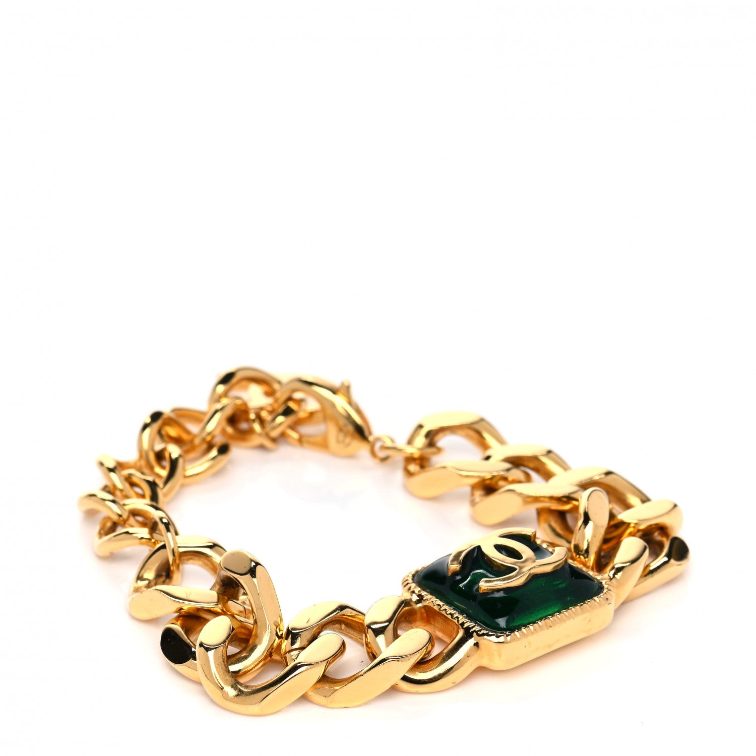 Chanel Pearl CC Chain Link Bracelet Green Gold 3 of 5