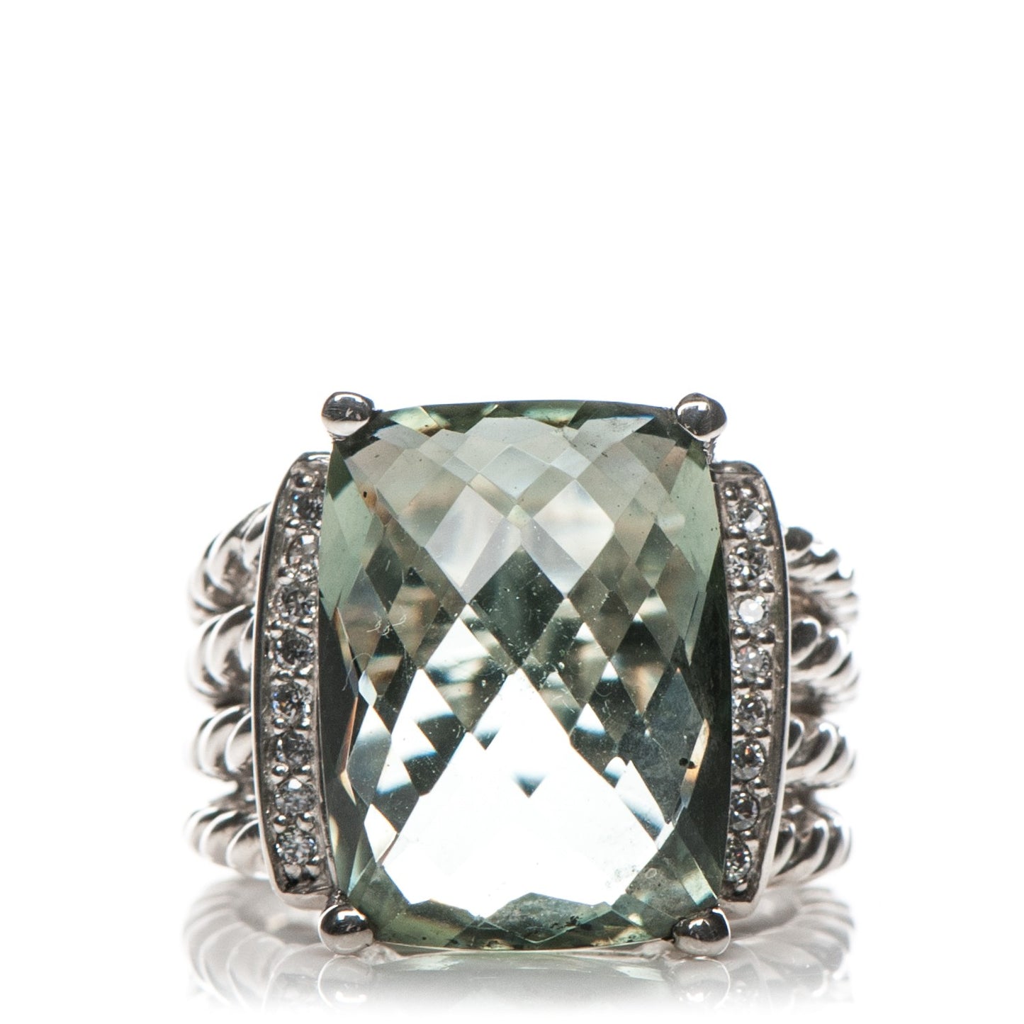 Sterling Silver Diamond Prasiolite 16mm Wheaton Ring 51 5.75
