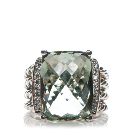 David Yurman Sterling Silver Diamond Prasiolite 16mm Wheaton Ring 51 5.75 1 of 5