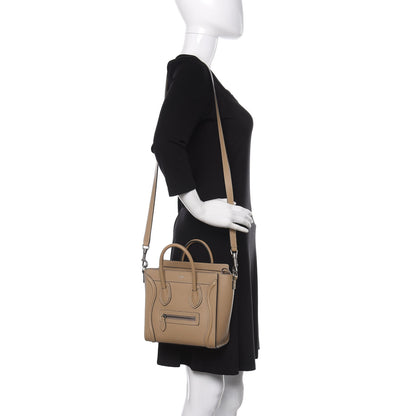 Celine Drummed Calfskin Nano Luggage Dune 2 of 12