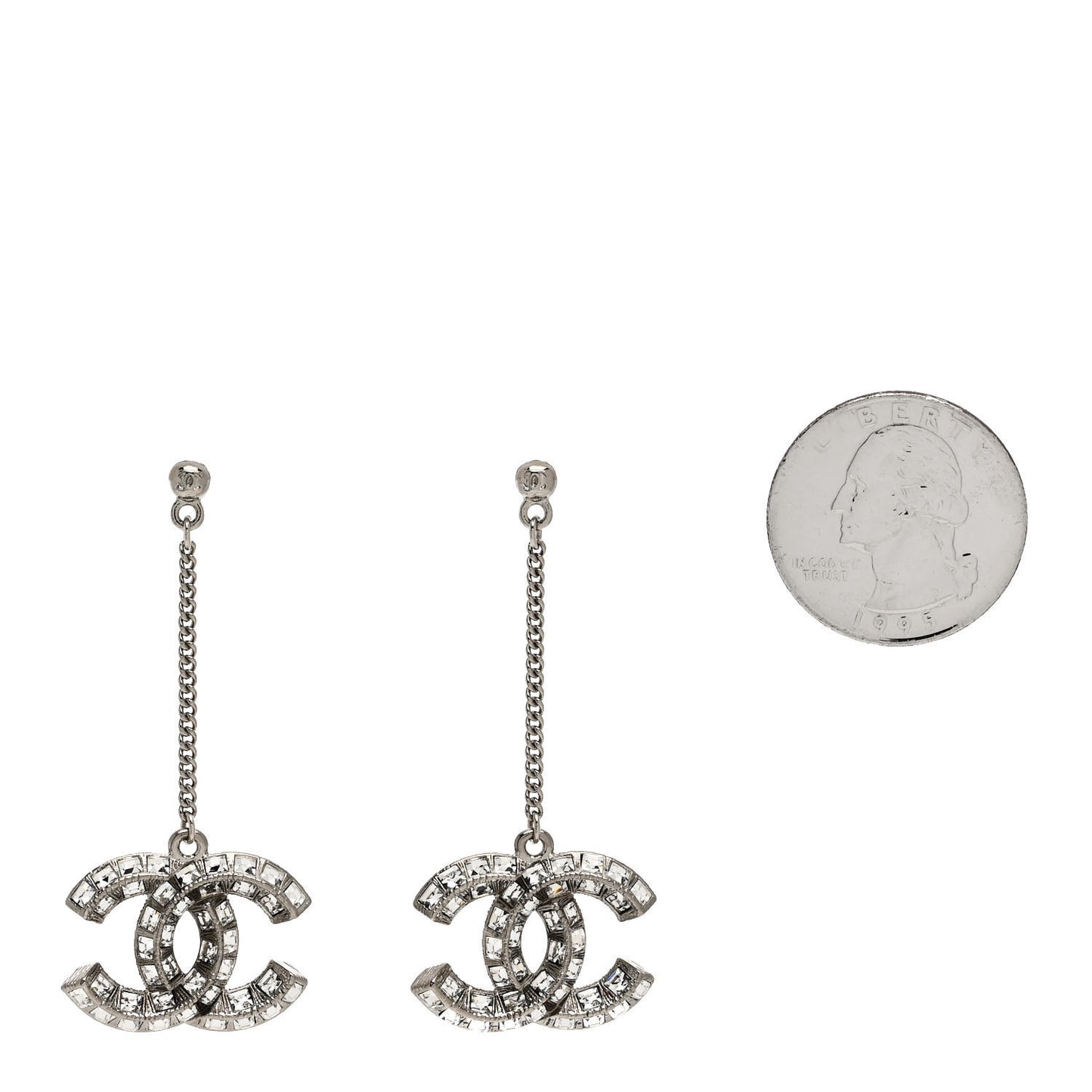 Baguette Crystal CC Drop Earrings Silver