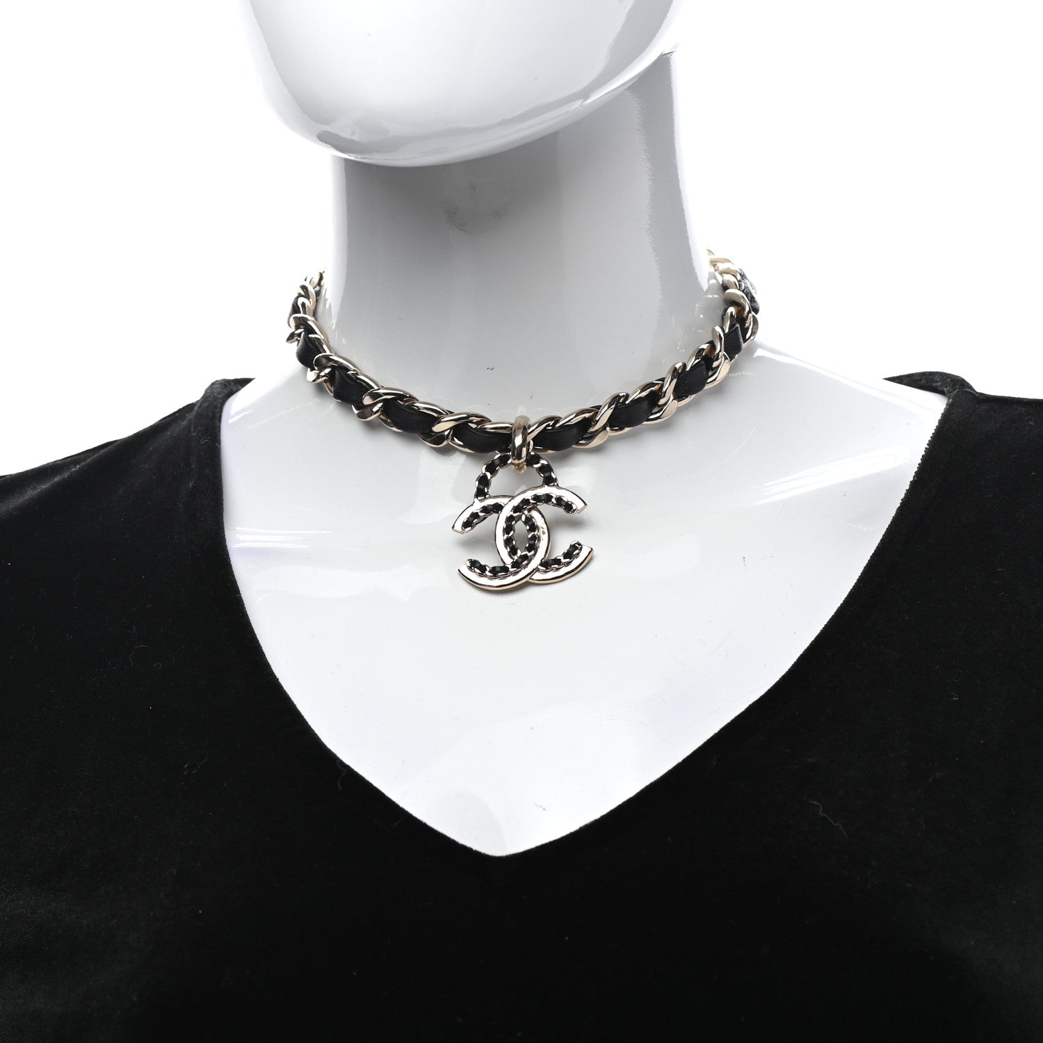 Chanel Metal Lambskin Chain CC Choker Necklace Black Gold 2 of 7