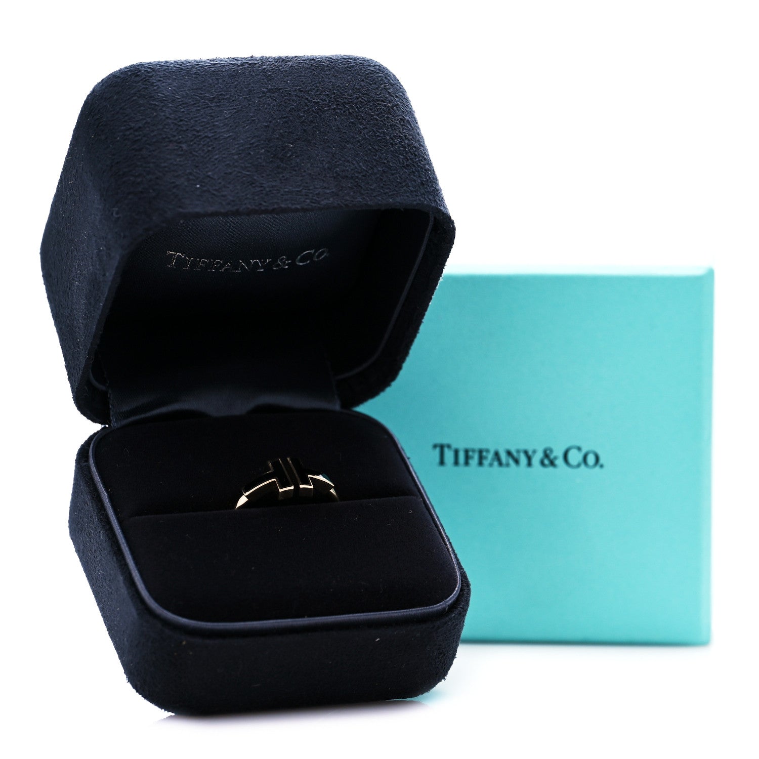 Tiffany 18K Rose Gold Black Onyx T Wire Ring 52 6 5 of 5