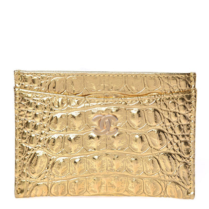 Chanel Metallic Calfskin Crocodile Embossed Cocodile Card Holder Gold 1 of 9