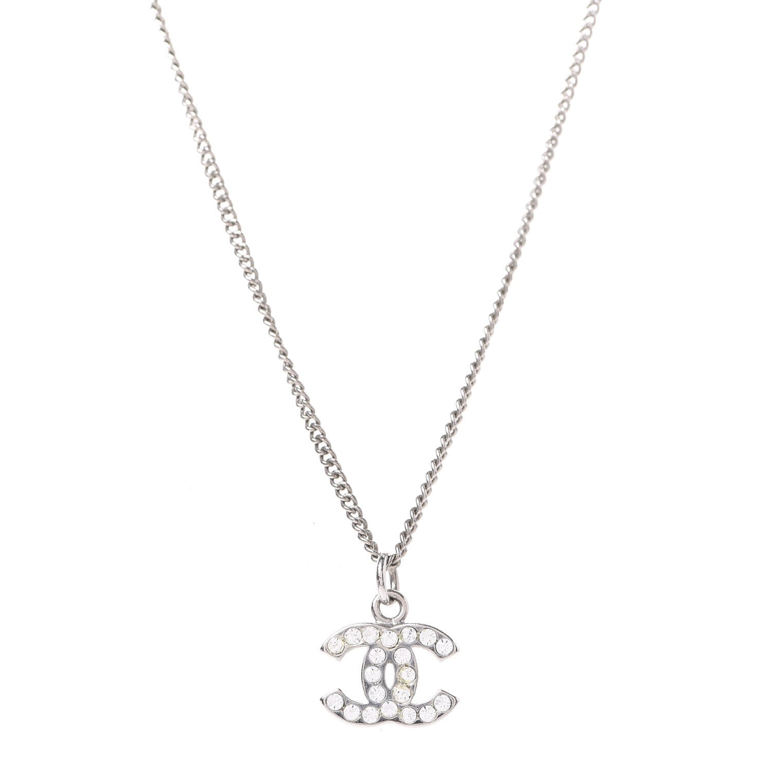 Chanel Crystal CC Pendant Necklace Silver 1 of 6