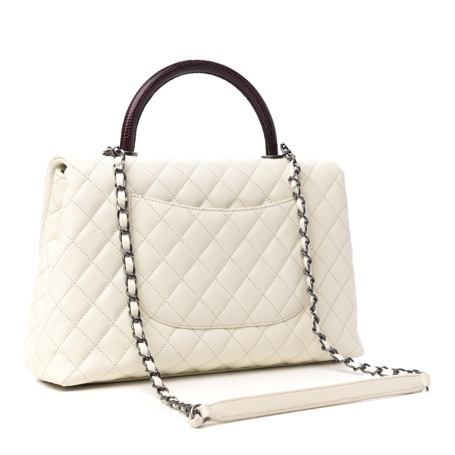 Chanel Caviar Lizard Quilted Medium Coco Handle Flap White 3 of 11
