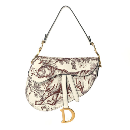 Christian Dior Calfskin Embroidered Toile de Jouy Saddle Bag Burgundy 1 of 7