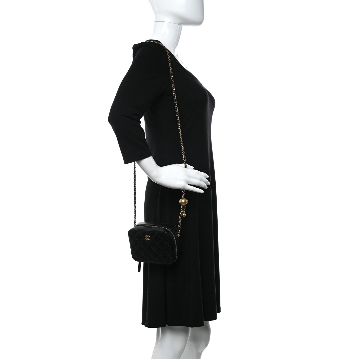 Chanel Lambskin Quilted CC Pearl Crush Camera Case Black 2 of 9