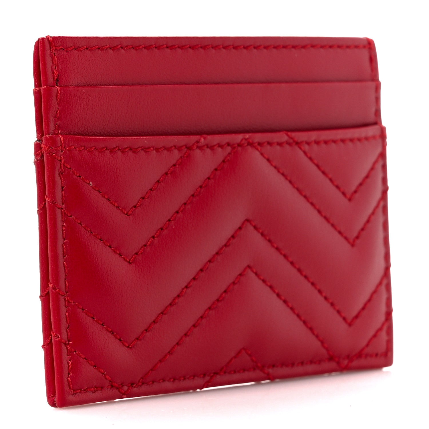 Gucci Calfskin Matelasse GG Marmont Card Holder Hibiscus Red 3 of 9