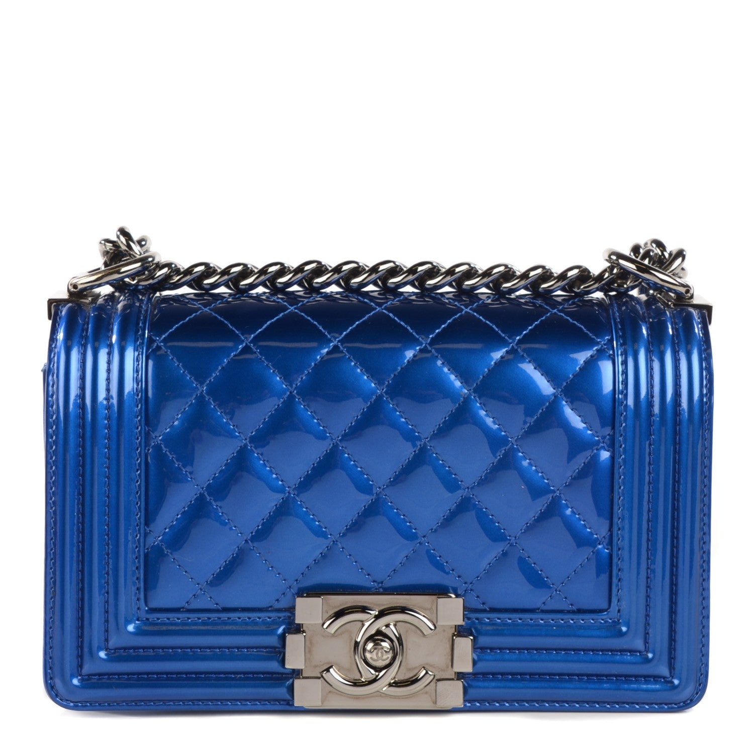 Chanel Metallic Patent Calfskin Quilted Small Boy Flap Blue 1 of 9