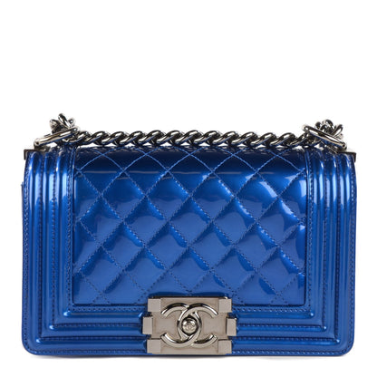 Chanel Metallic Patent Calfskin Quilted Small Boy Flap Blue 1 of 9