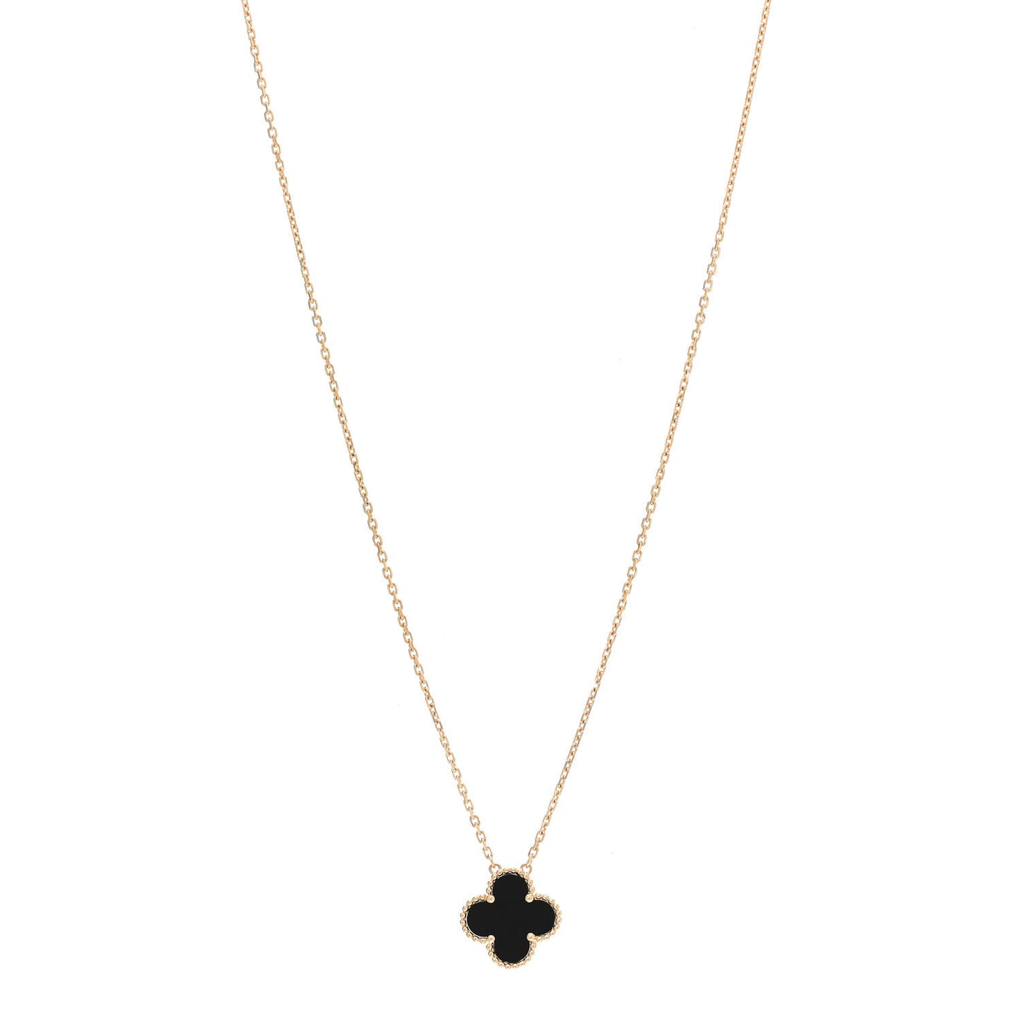 18K Yellow Gold Black Onyx Vintage Alhambra Pendant Necklace