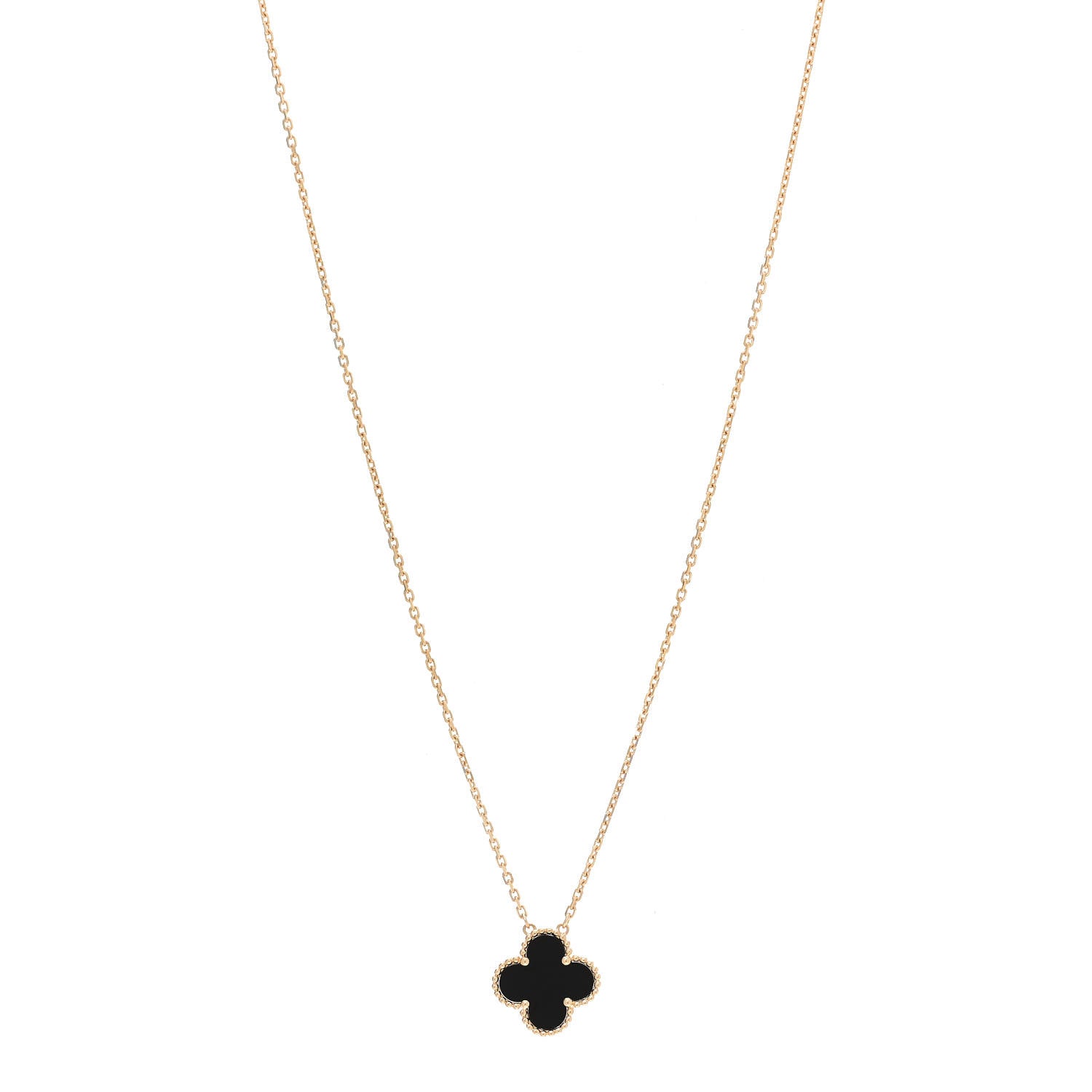 Van Cleef & Arpels 18K Yellow Gold Black Onyx Vintage Alhambra Pendant Necklace 1 of 7