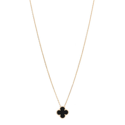 Van Cleef & Arpels 18K Yellow Gold Black Onyx Vintage Alhambra Pendant Necklace 1 of 7