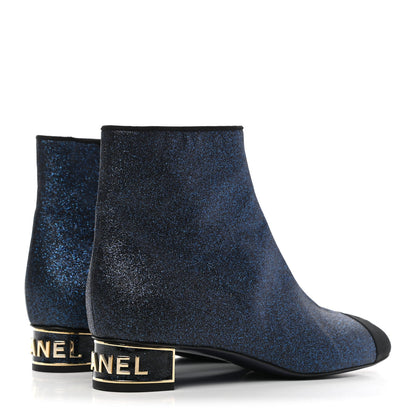 Chanel Grosgrain Sequin Cap Toe Logo Short Boots 41 Blue 4 of 8