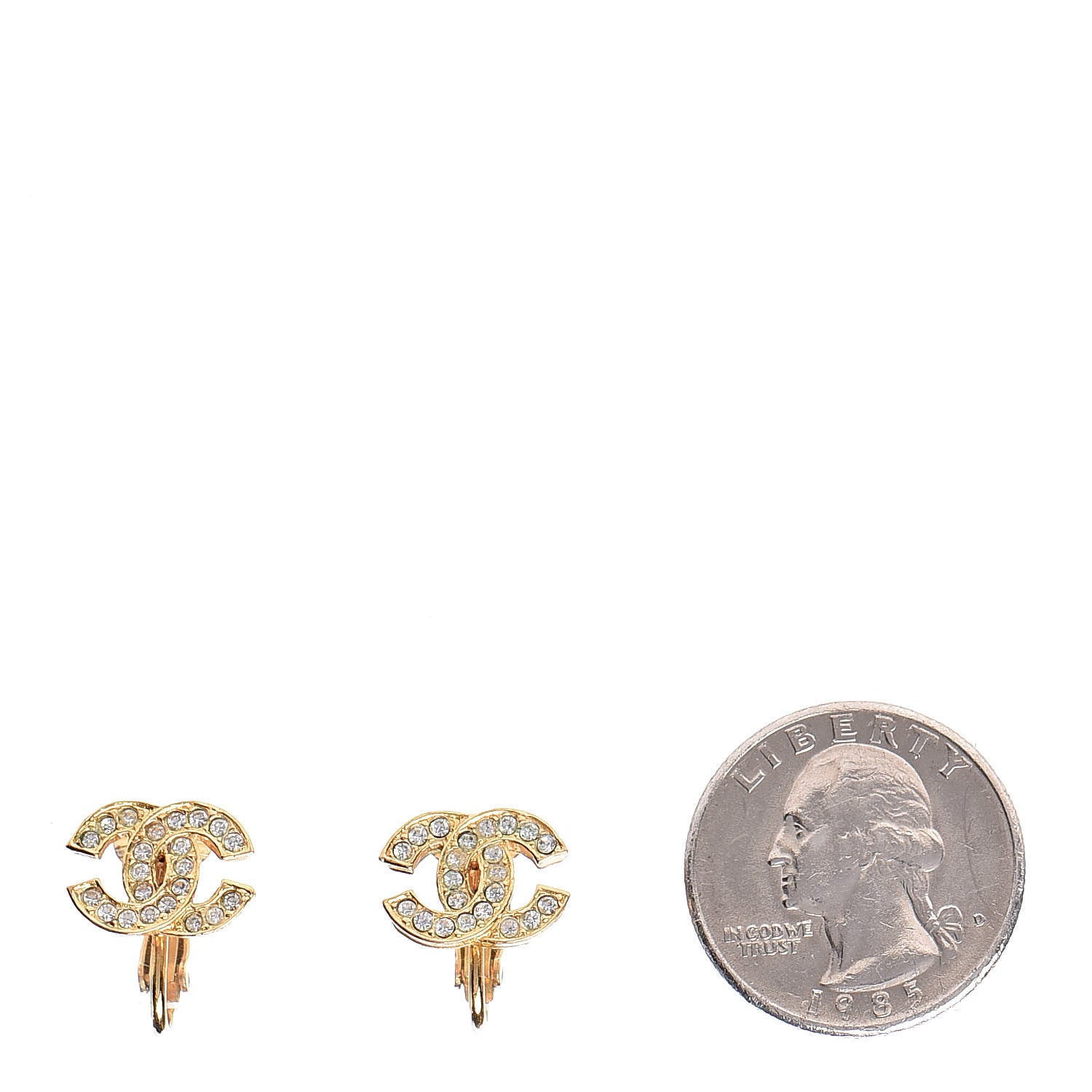 Chanel Crystal CC Clip On Earrings Gold 2 of 5