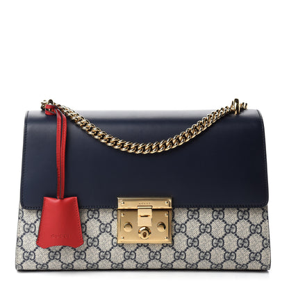 Gucci GG Supreme Monogram Calfskin Medium Padlock Shoulder Bag Beige Blue Mystic White Hibiscus Red 1 of 10