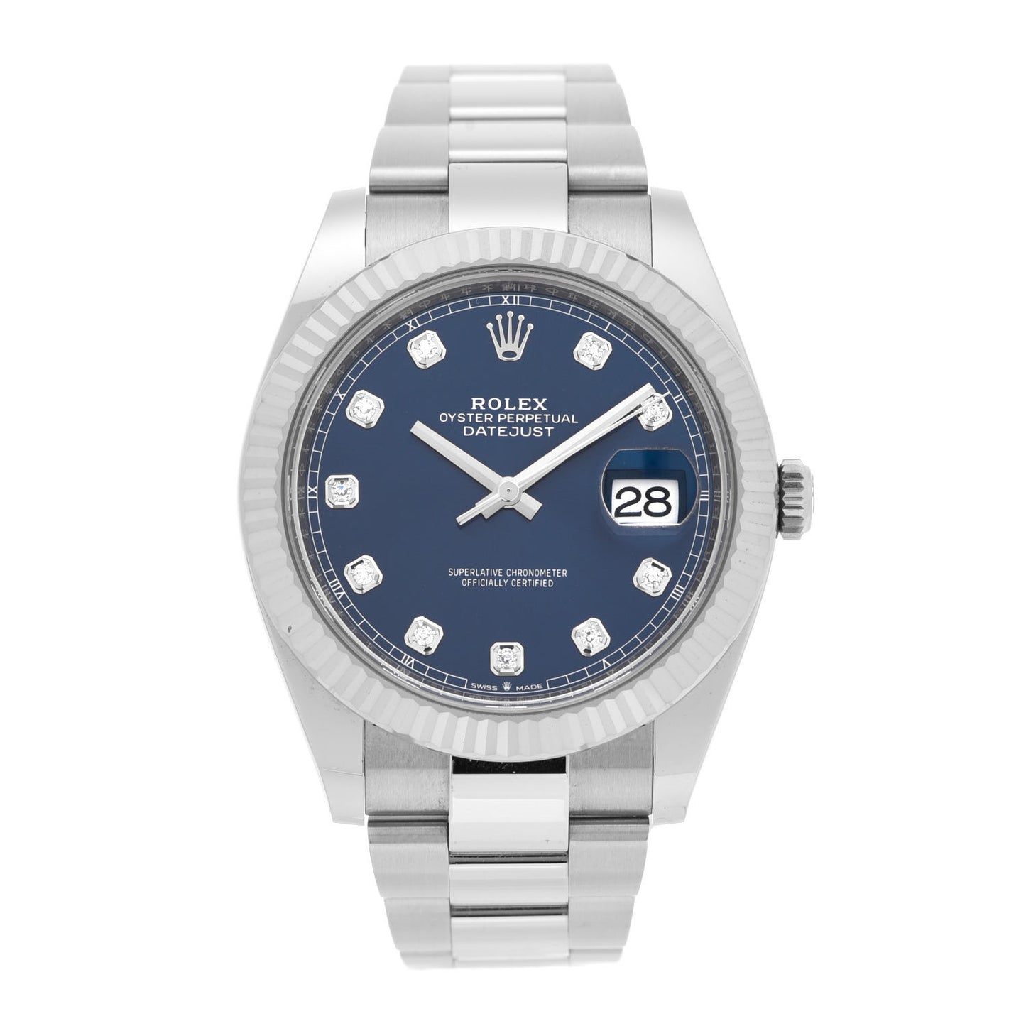 Stainless Steel 18K White Gold Diamond 41mm Oyster Perpetual Datejust Watch Bright Blue 126334