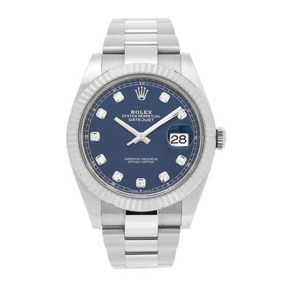 Rolex Stainless Steel 18K White Gold Diamond 41mm Oyster Perpetual Datejust Watch Bright Blue 126334 1 of 5