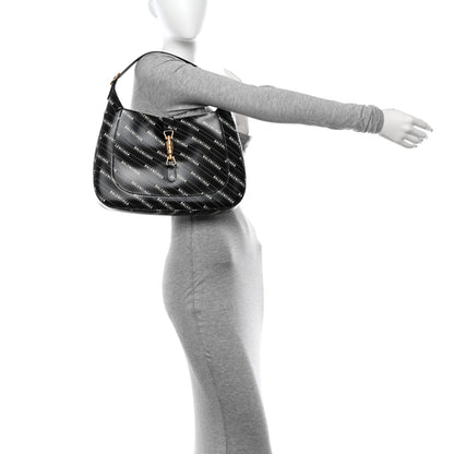 Gucci X BALENCIAGA Calfskin Logo Print Medium Jackie 1961 Hobo Black 2 of 10