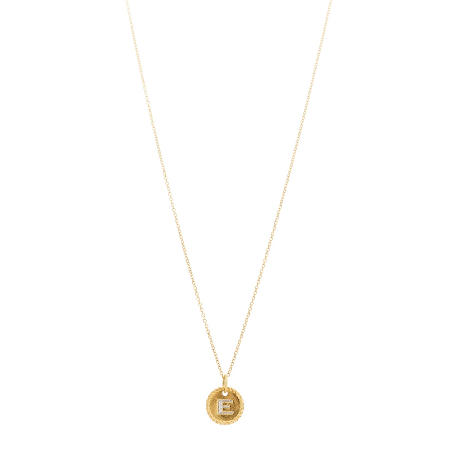 18K Yellow Gold Diamond Initial E Charm Necklace